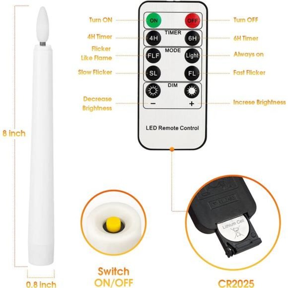 LED Christmas Flamless Window Candles with Timer, 8 Inch Battery Operated Candle - Picture 5 of 6